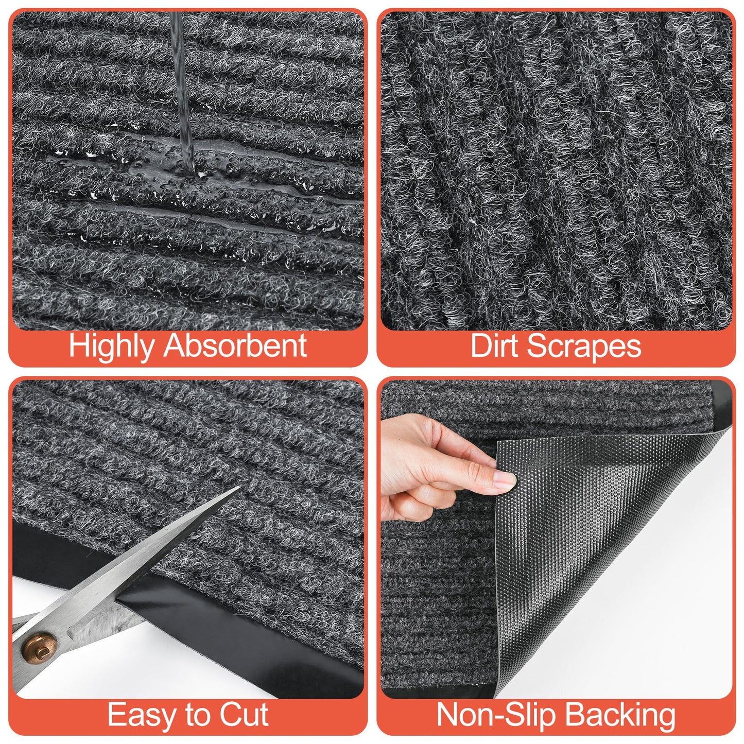 MYFAMIREA Commercial Floor Mat 3' x 6' Extra Large Front Door Industrial Rug Heavy Duty Brush Step Entrance Mat Weather Utility Rug with Non Slip Rubber Backing Low Profile for Entryway, Charcoal Grey