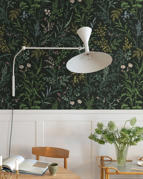 Erfoni 16.9''x118'' Dark Leaf Peel and Stick Wallpaper Boho Removable Wallpaper Floral Leaf Self Adhesive Stick on Wall Paper Modern DIY Contact Paper for Cabinets Accent Wall Waterproof Vinyl Roll