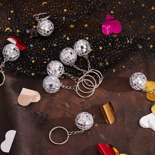 Henoyso 48 Pcs Mini Disco Ball Keychain Bulk Disco Ball Party Favors Sliver Disco for 70s 80s Decorations Mardi Gras Supplies