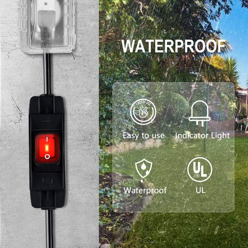 Makevivi Outdoor Waterproof On/Off Switch Extension Cord, Heavy Duty 125v/250v Black SJTW Cord (1.5 Ft, Black)