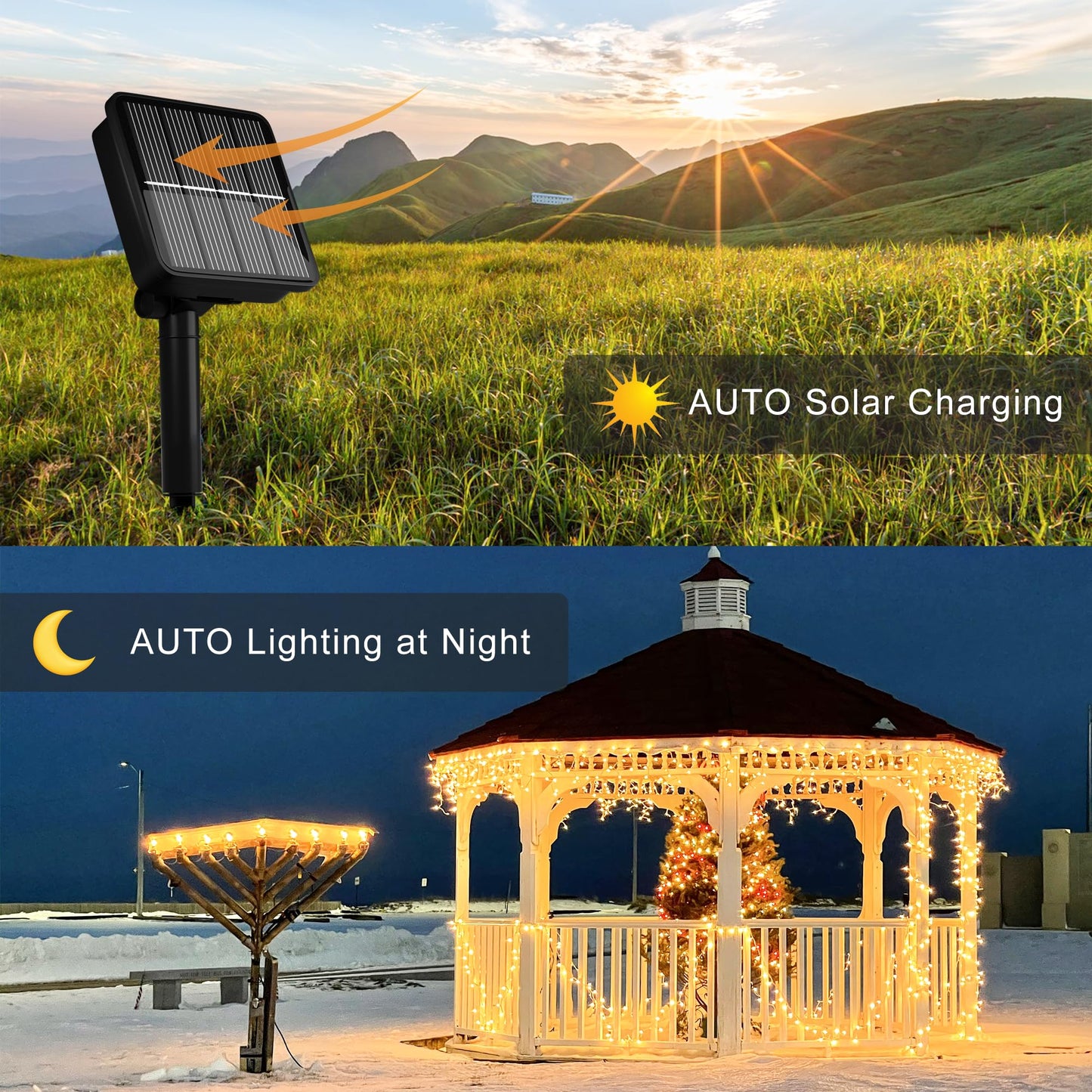 Flechllary Solar String Lights Outdoor Waterproof，39Ft 100 LED Solar String Lights with 8 Modes ，Solar Christmas Lights Outdoor for Yard, Fence, Balcony, Party,Christmas Tree Decorations (Warm White)