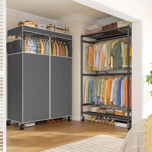 Raybee 80.32" H Clothes Rack with Cover,Rolling Clothing Racks for Hanging Clothes with Wheels,Heavy Duty Portable Closet 35.4" Wx15.75 Dx80.32 H,Black