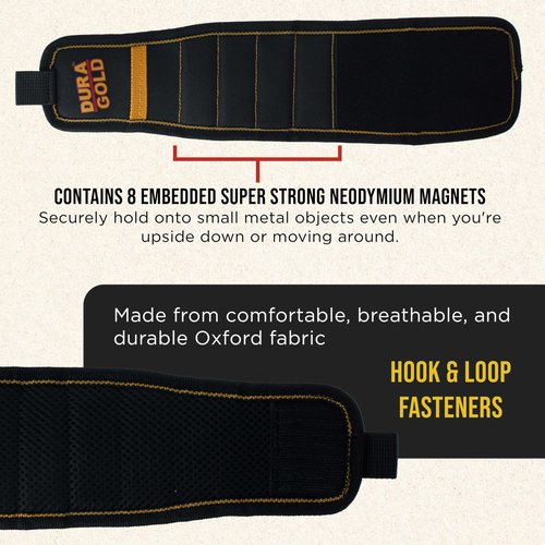 Dura-Gold Magnetic Wristband Tool Belt - Nylon Wrist Strap, Powerful Magnets for Holding Fasteners, Screws, Nails, Nuts, Bolts, Drill Bits - Mechanic, Construction, DIY Gadget, Birthday Gift Men, Dads