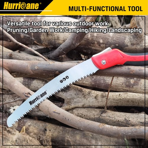 HURRICANE Folding Hand Saw, 10 Inch Pruning Saw, Hand Saw for Wood Cutting, Camping Tree Saw with SK5 Curved Blade, Triple-cut Razor Teeth, Outdoor Portable Saw for Tree Trimming, Gardening, Hiking