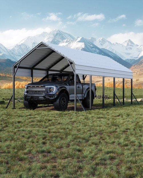 GarveeLife 13'x26'x11' Oversized Metal Carport, Steel Heavy Duty Car Ports for All-Weather, Tall Carport for Full-Size Pickup Trucks, Boats, and Tractors, N.W. 780 Lbs