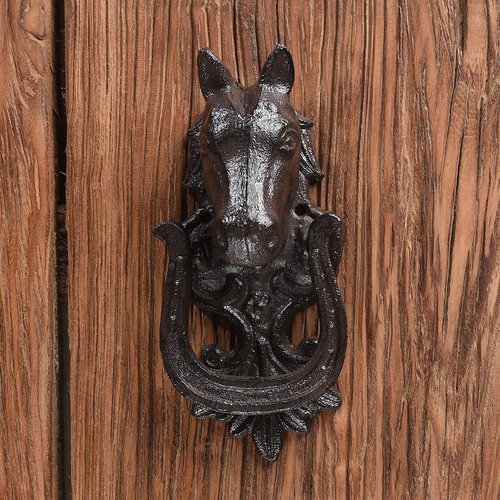BRASSTAR Cast Iron Door Knocker, Horse Head Shape, Antique Heavy Duty Door Knocker for Front Door Garden Wooden House Farmhouse Barn TQGJPT357