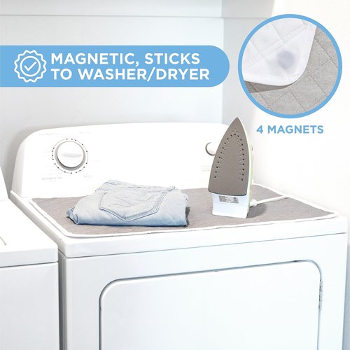 HOLDN’ STORAGE Ironing mat, Magnetic Laundry mat, 28.25” x 19”, Gray, Quilted, Washer and Dryer Countertop, Ironing pad