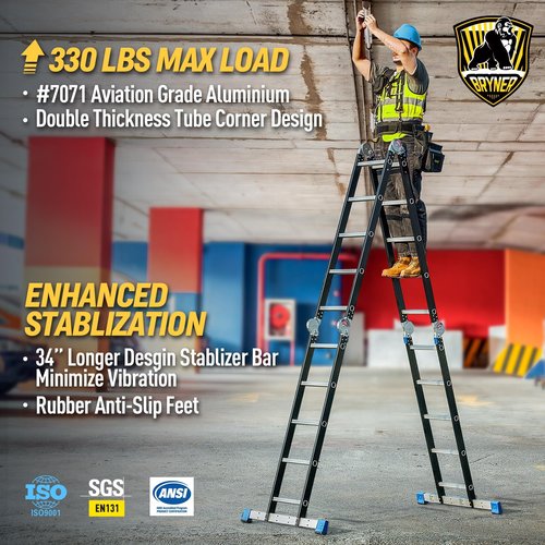 Bryner Step Folding Ladder 19.6ft Multi-Purpose Aluminium Extension Ladders, 7 in 1 Folding Adjustable Telescoping Step Ladder 330lbs