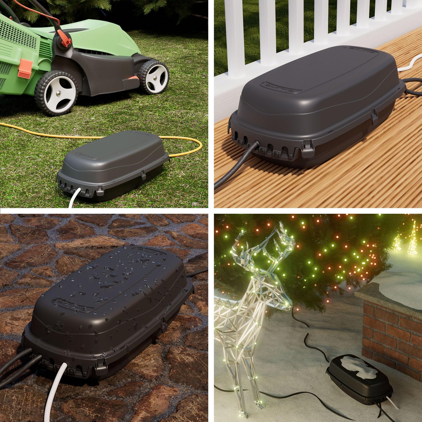 D-Line Outdoor Weatherproof Electrical Cable Box, IP54 Rated for Safe Outdoor Use, Power Strip Enclosure, Plug Protector, Garden Extension Cord Cover - 11.4in (L) x 4.92in (W) x 4.33in (H) - Black