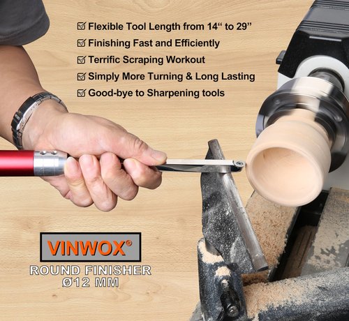 VINWOX 9 PCS Carbide Wood Lathe Turning Tool Set, Pen Turning tools, Including Swan Neck Hollower, Rougher, Finisher, Detailer, Aluminum Handles from 14" to 29", Fine Polished Stainless Steel Shank