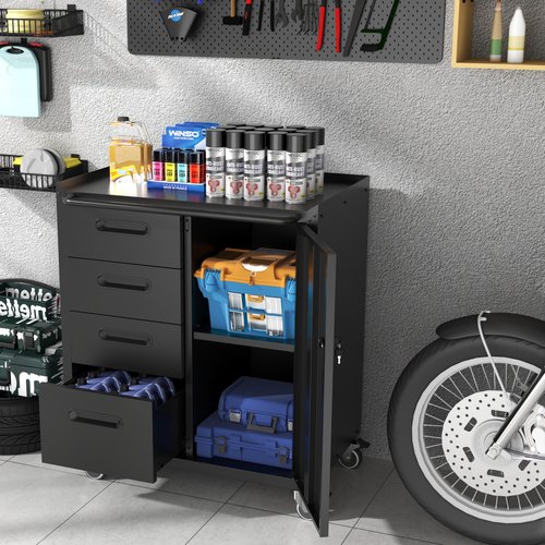 OPTYMIRA Mobile Tool Storage Cabinet with Wheels,Heavy Duty Rolling Tool Cabinets for Garage,Metal Storage Cabinets with 4 Drawer and 1 Locking Doors,Assembly Required