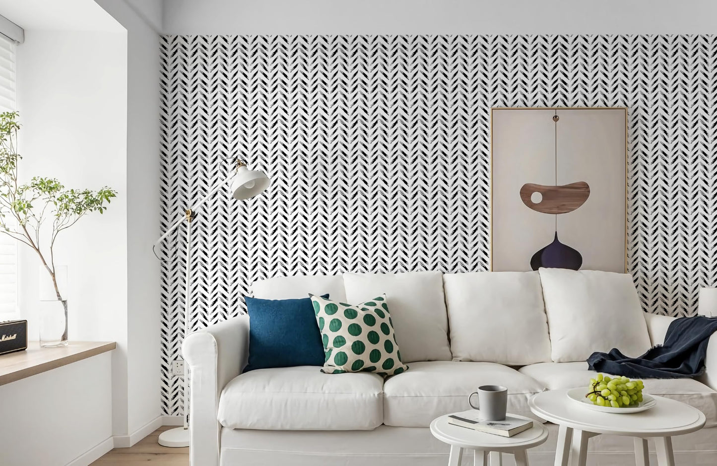 Micpolo Black and White Peel and Stick Wallpaper Modern Self-Adhesive Contact Paper Thicken Waterproof Easy to Clean Decorative Removable Wall Paper Herringbone for Bedroom Bathroom 17.3in x 78.7in