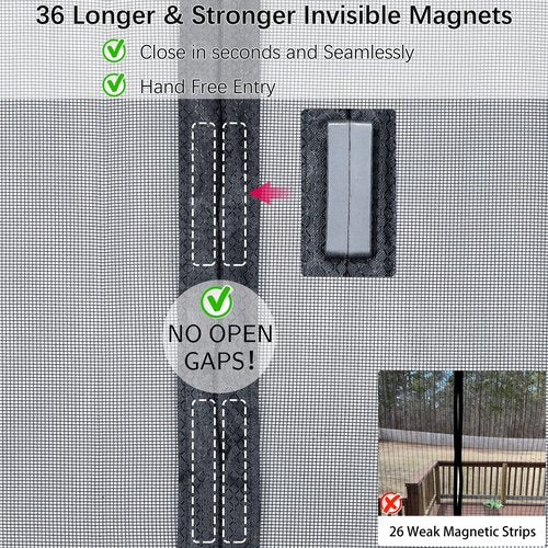 Upgraded Magnetic Screen Door Thicker 250g/m² Reinforced Mesh,36 Longer Magnets,Door Screen Magnetic Closure for Single Door,Heavy Duty Door Net Screen with Magnet,Fit Doors to 36 x 80 Inch,Black