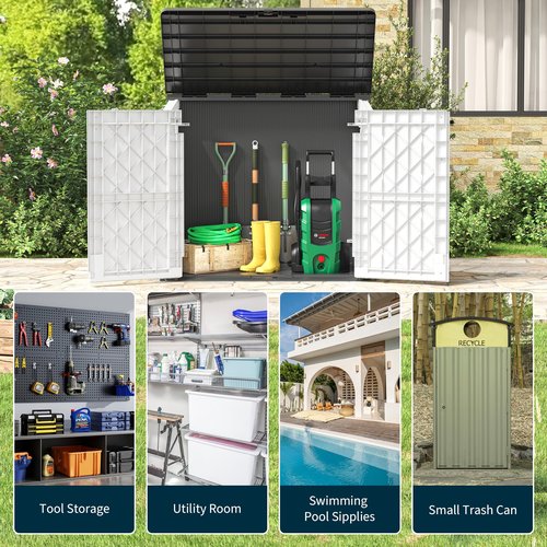 LHBGO Outdoor Resin Storage Shed 36 Cu. Ft. Garden Horizontal Storage Large Capacity Weather Resistant Storage Box, Lockable Resin Waterproof Shed for Garbage Cans, Garden Tools