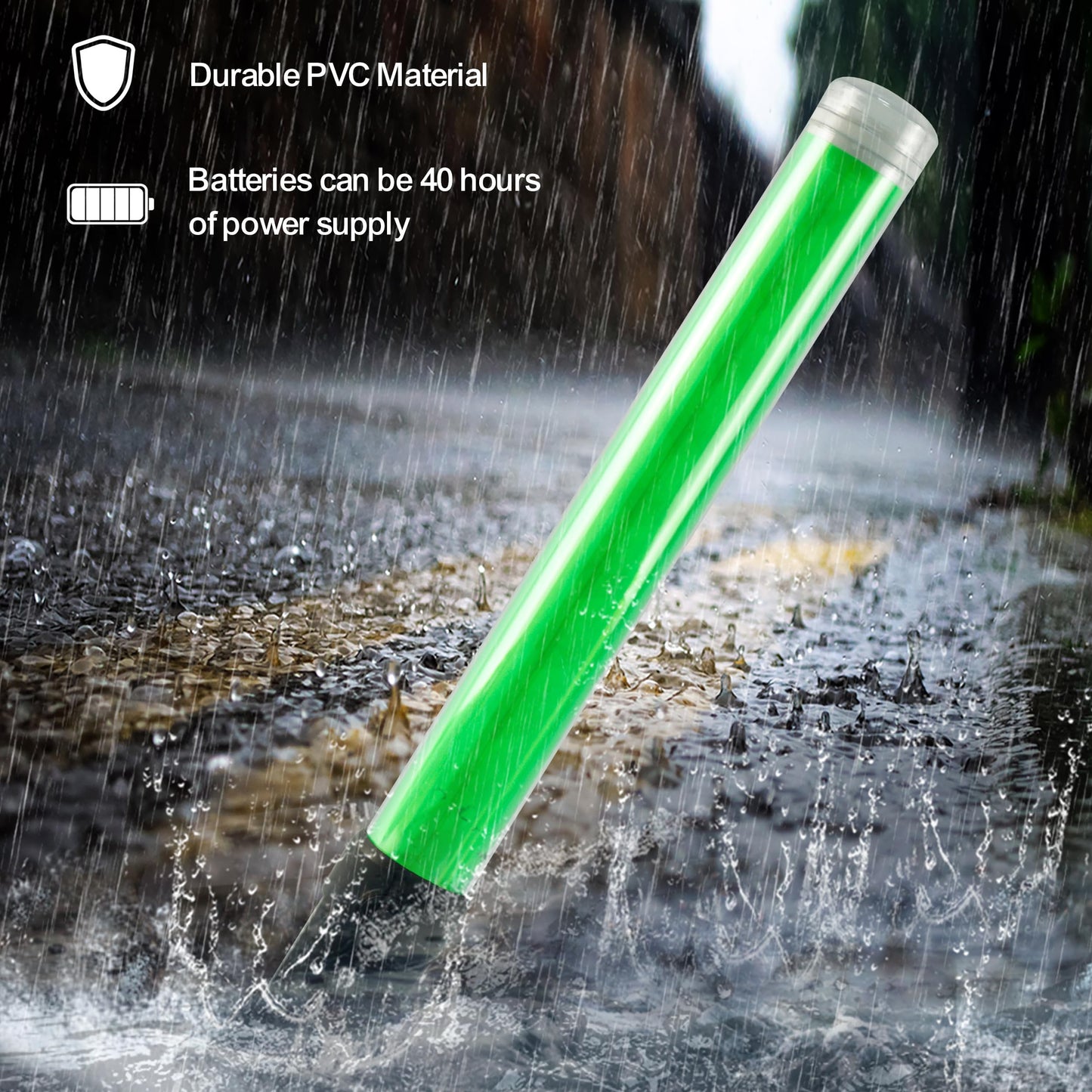 ELLUMIN 2 Pack Traffic Wand, 14-inch Green Traffic Control Baton with 3 Flashing Modes, Night Safety Signal LED Wand with White LED on Top for Airport Marshaling, Parking, Car Directing.（Green, 2pack