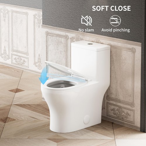 CANEST Compact One Piece Toilet for Bathrooms, 17.5" ADA Height Elongated Toilet with MAP 1000g Power Flush, Quiet Soft Close Seat, Standard 12" Rough-In, Easy Clean Ceramic Small Toilet