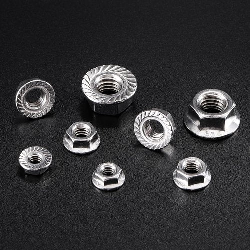 1/4-20 Serrated Flange Hex Lock Nuts 100Pcs 304 Stainless Steel 18-8, Full Thread, Hex Drive, Bright Finish by SG TZH
