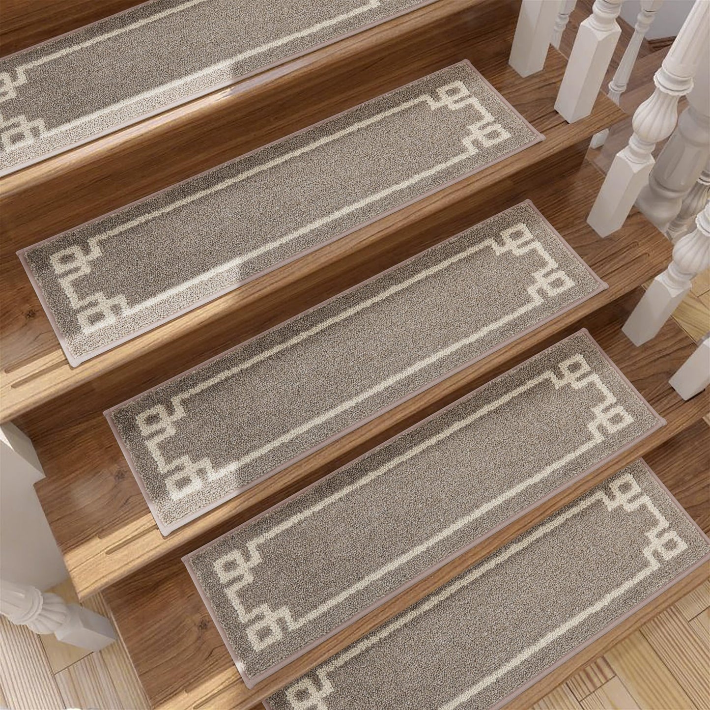 BEQHAUSE Stair Treads for Wooden Steps Non Slip Washable Carpet Stair Treads with Reusable Residue Free Backing Soft Polyester Stair Rugs Indoor for Kids Elders and Dogs, 15pcs,Taupe