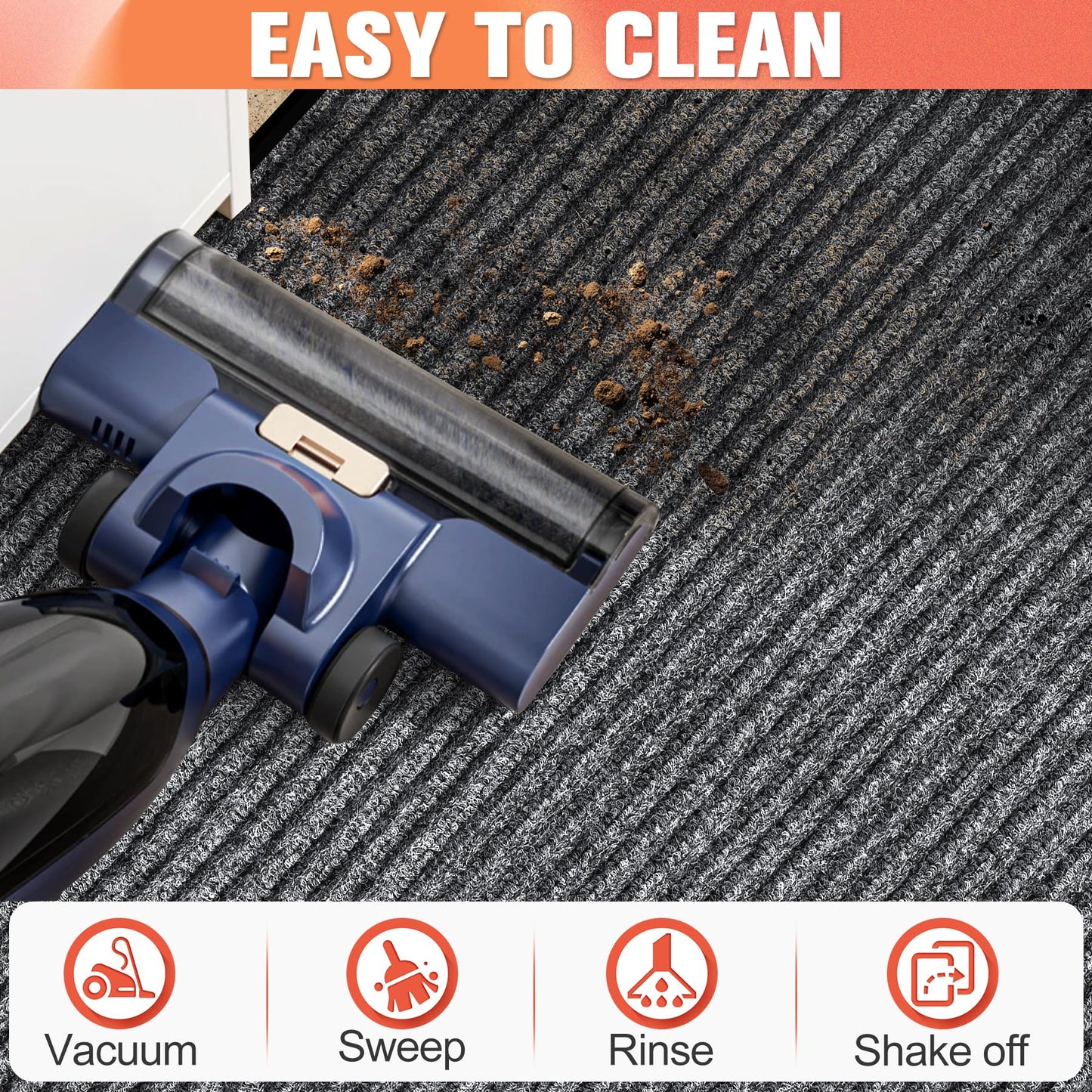 MYFAMIREA Commercial Floor Mat 3' x 6' Extra Large Front Door Industrial Rug Heavy Duty Brush Step Entrance Mat Weather Utility Rug with Non Slip Rubber Backing Low Profile for Entryway, Charcoal Grey