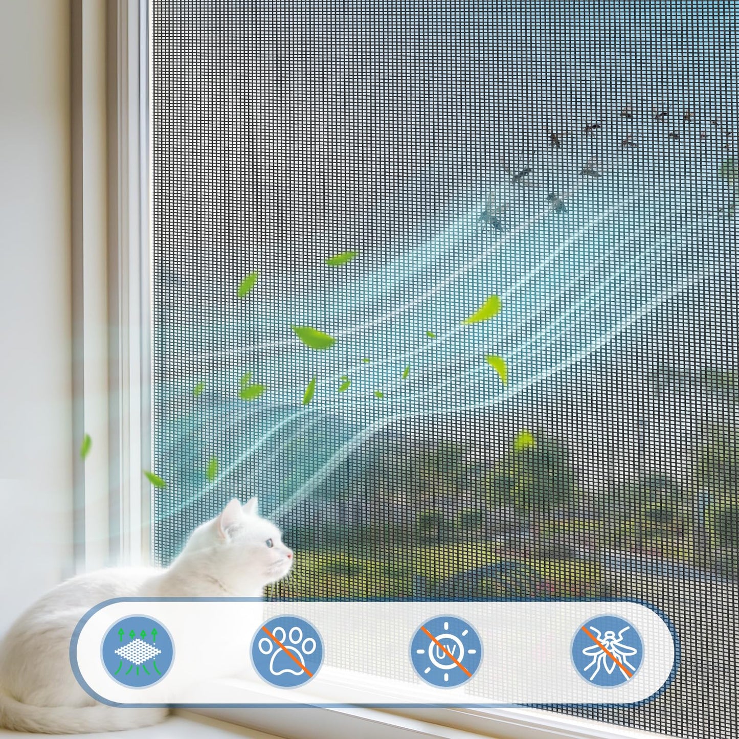 MAGZO Window Screen Replacement Mesh 48"W x 99"L - Pet Resistant Premium & Durable Polyester Screen Door Mesh, Allows Fresh Air In, DIY Repair Kit Includes Tool for Sliding Doors,Windows,Patio, Gray