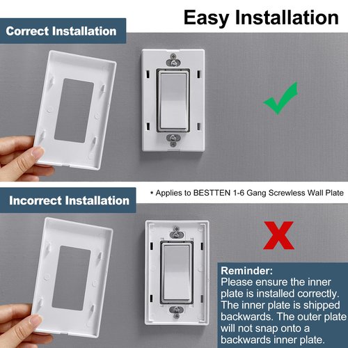 BESTTEN 2 Pack 3-Gang Screwless Decorator Wall Plate, Decorative Outlet Cover, Decor Switch Plate, USWP6 Snow White Series, H4.69” x W6.54”, Polycabonate Thermoplastic