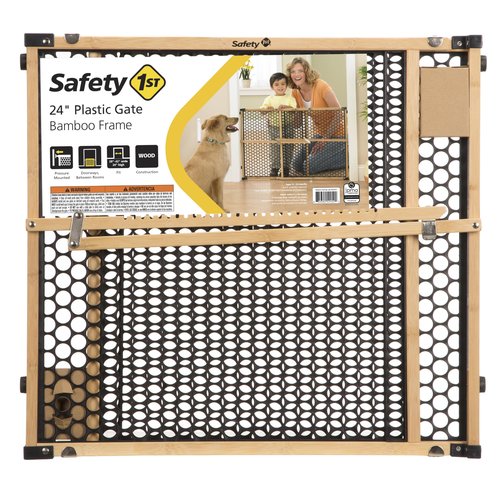 Safety 1st Bamboo Baby Gate for Doorways, No Drill Gate with Door, Dog Gates, Fits 28"-42", 24" High, Bamboo and Black