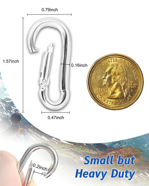 Small Carabiner Clip, 30pcs 1.57inch Mini Carabiners Clips, M4 Stainless Steel Spring Snap Hook Heavy Duty, Locking Carribenares for Climbing Hiking Camping Fishing