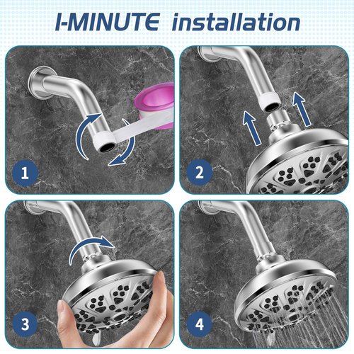 High Pressure Shower Head with 10-Setting Modes, 360° Adjustable Metal Swivel Ball Joint | Self-Cleaning Nozzles for Strong Water Flow | Easy Install Rain Showerhead Relaxing Spa Experience