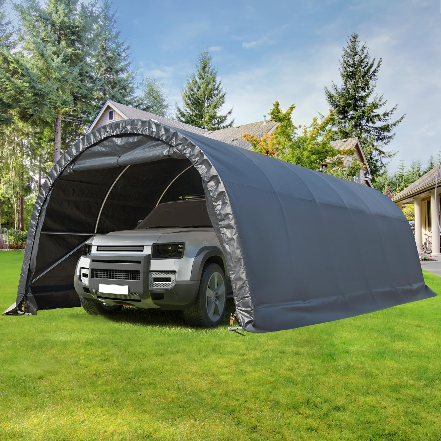 MELLCOM 12 x 24 FT Heavy Duty Carport, Portable Garage with Reinforced All-Steel Frame and Round Style Roof, Anti-Snow All Covered Car Canopy Outdoor Waterproof Storage Shelter for Car, Truck, Boat