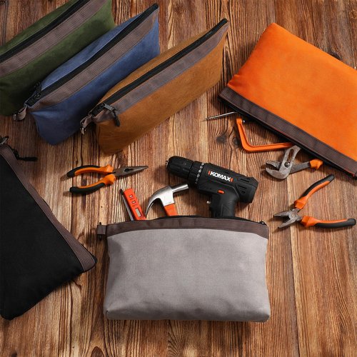 Abbylike 6 Pack Waxed Canvas Tool Bag Set 16 Oz Heavy Duty Canvas Zippered Pouches 12 x 7.5 x 2 Inch Small Waterproof Utility Tool Pouches for Portable Multipurpose Storage Organizer Supplies