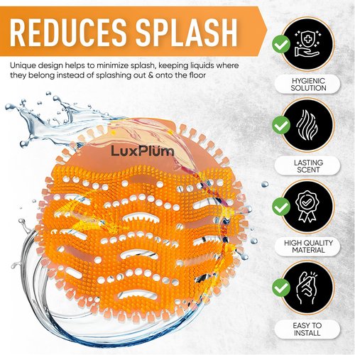 Urinal Screens Deodorizer 10 Pack Long-Lasting Orange Scent, Splash Control Urinal Mats Odor Eliminator for Wet & Dry Urinals Bathroom Freshener, Toilet Deodorizer, Urinal Cakes