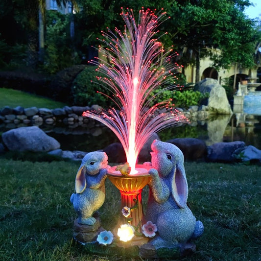 RCTTICUU Solar Rabbit Garden Statues Outdoor Decor with LED Lights, Resin Rabbits Figurine Lights Decorations Colour Changing Fiber Optical Light, Outside Lawn Decor for Yard, Unique Housewarming Gift