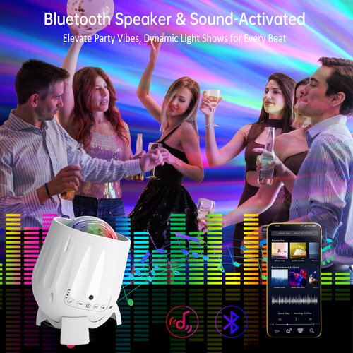 Twelvetooo Northern Lights Projector, Rechargeable Battery Star Night Light with Bluetooth Speaker, White Noise Sleep Aid & Timer, Bedroom Galaxy Projector Decor, Gift for Kids, Adults