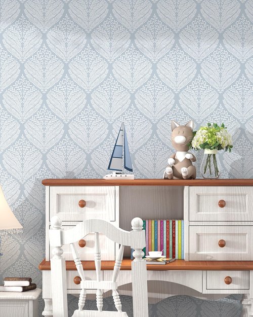Modern Peel and Stick Wallpaper Blue and White Wall Paper 17.3"x78.7" Self-Adhesive Removable Contact Paper Boho Wallpaper Leaf Geometric Decorative for Bedroom Bathroom Cabinets Decor Vinyl Roll