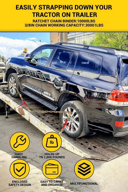 2 Pack Ratchet Chain Binders 5/16'' - 3/8'' | Load Binder with 2 Grab Hooks | Tie Downs for Grade 70 Transport Chain | 6000 Lbs. Safe Working Load- Heavy Duty Ratchet Binders for Towing