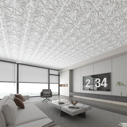 Art3d Drop Ceiling Tiles 24x24in. (12-Pack, 48 Sq.ft), Wainscoting Panels Glue Up 2ft x 2ft, Off White
