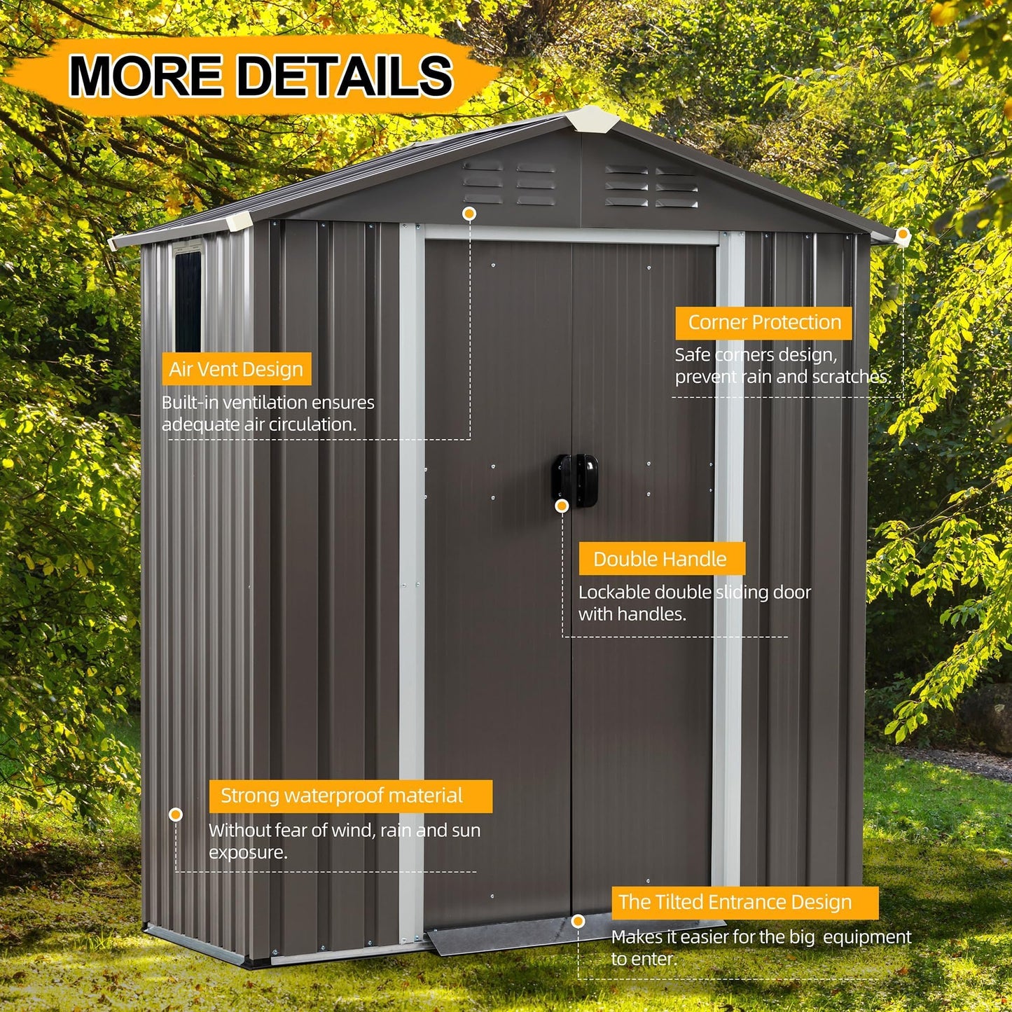 Shintenchi 5x3 FT Outdoor Storage Shed with Window, Lockable Outdoor Waterproof Tool Storage Sheds, Weather Resistant Tool Storage House Shed for Garden, Backyard, Patio Utility Tool Storage,Dark Gray