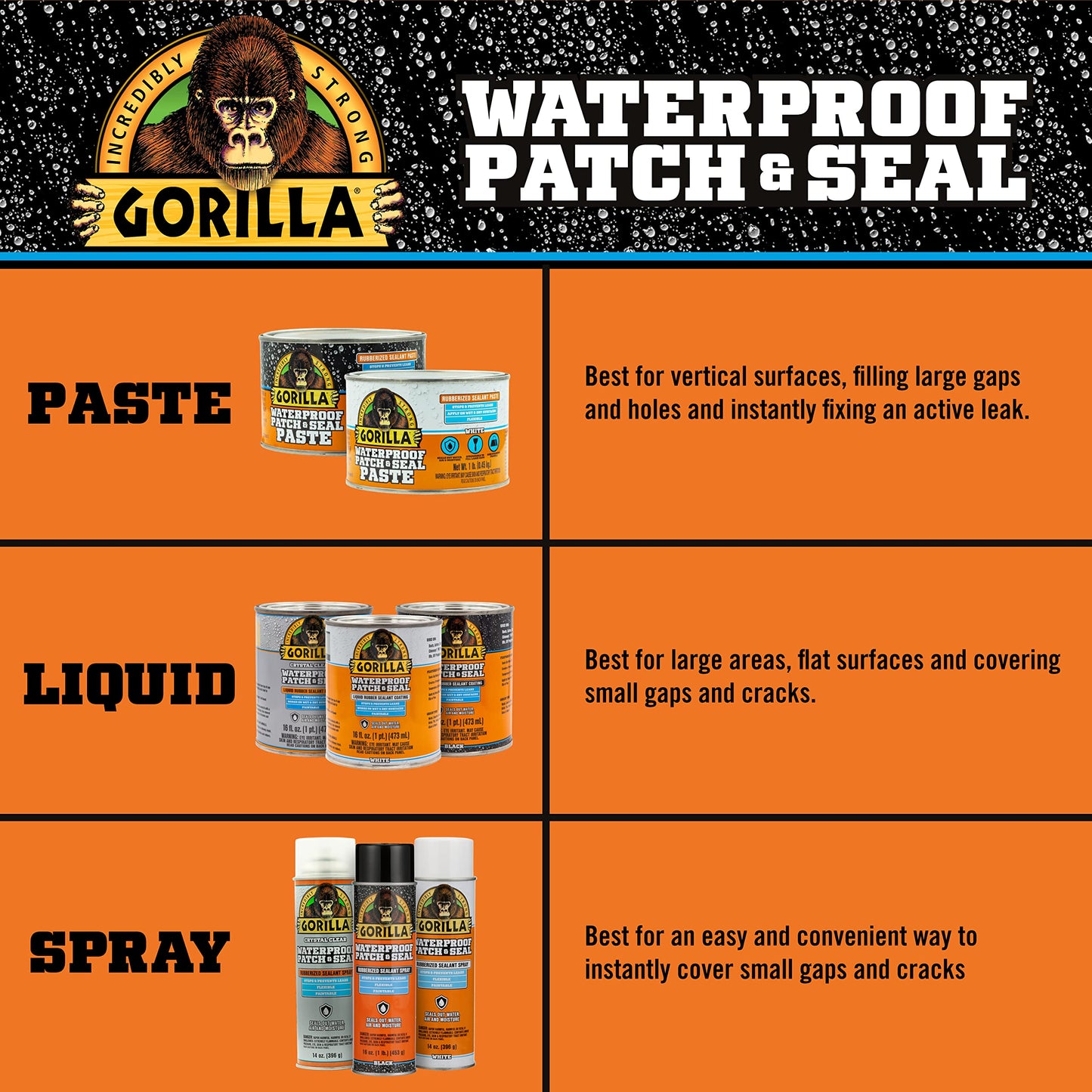 Gorilla Patch & Seal Liquid Rubber Waterproof Sealant, Black, 32 Ounce (Pack of 1) - Seals Out Water, Air, and Moisture