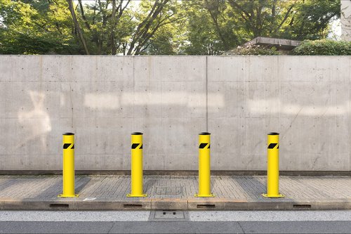 Trafford Industrial Yellow Powder-Coated Steel Safety Bollard, Heavy-Duty Bollard Post, Parking Barrier for Traffic Safety and Access Control, Hardware Included
