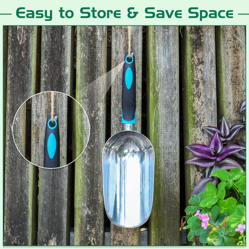 2 Pcs Soil Scoop 13.39 x 3.82 Inch Aluminum Transplanter Trowel Bend Proof Garden Tools Large Heavy Duty Hand Shovel with Comfort Soft Non Slip Grip Handle Garden Gifts for Digging Fertilizer (Blue)
