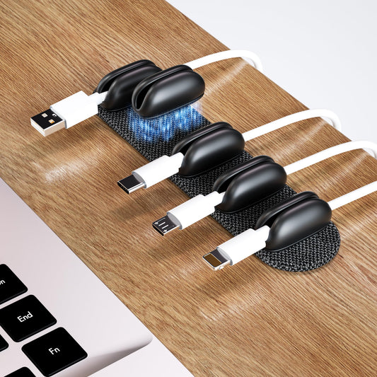 5-Pack Magnetic Cable Clips Cord Organizer - Smoothly Adjustable, Puretor Desk Cable Management Clips. Ideal Wire Holders for Desktop, Nightstand, Wall - Perfect for Home Office, Phone, Car (Black)