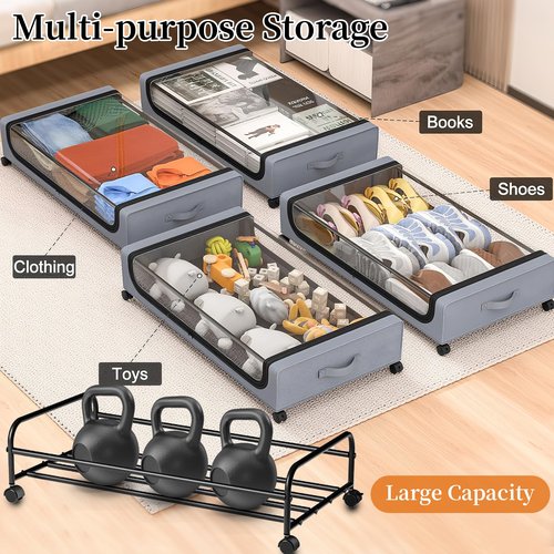 ifory Under Bed Storage with Wheels, XXL 60L 2-Pack Under the Bed Storage Containers, Underbed Storage Bins Rolling Storage Box with Clear Lids, for Clothes, Shoes, Toys, Books