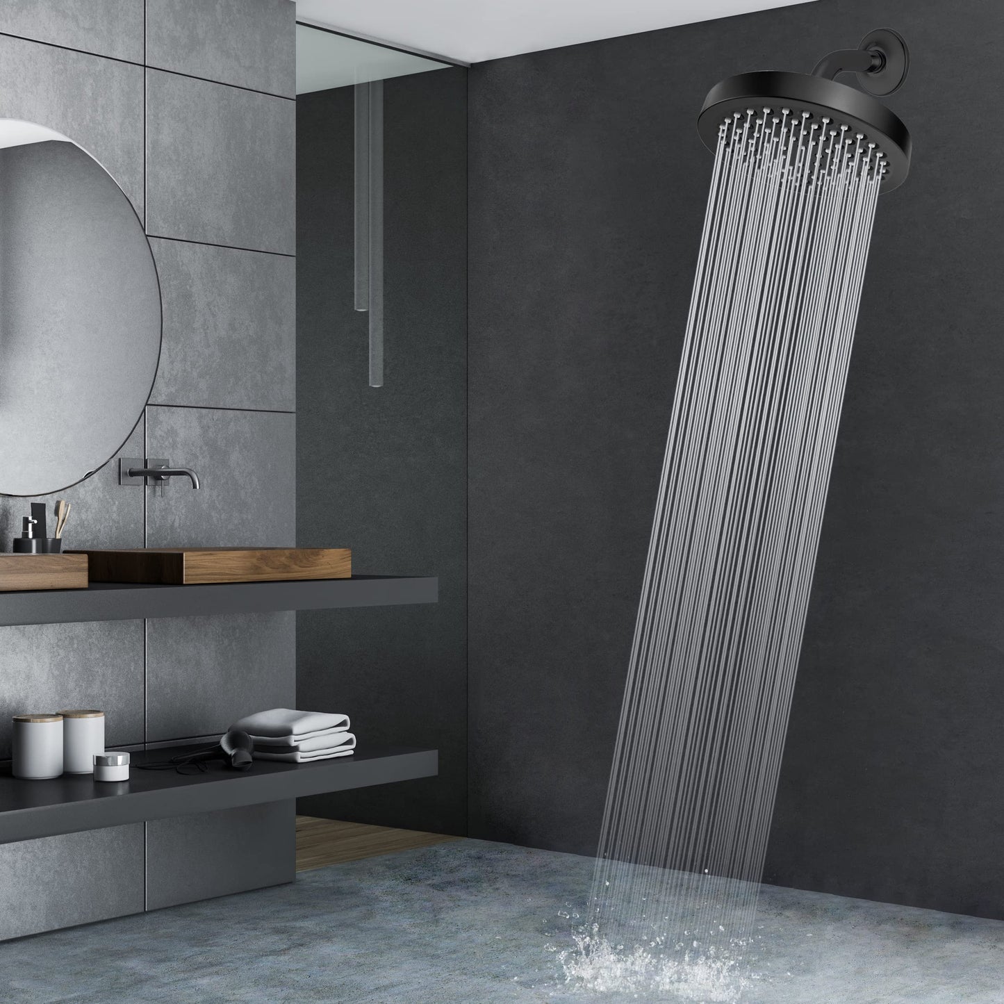 Voolan Shower Arm with Flange and Teflon Tape, Extension Shower Head Arm for Bathroom Fixed Shower Head, Solid Stainless Steel, Wall Mounted (6 Inch,Black)