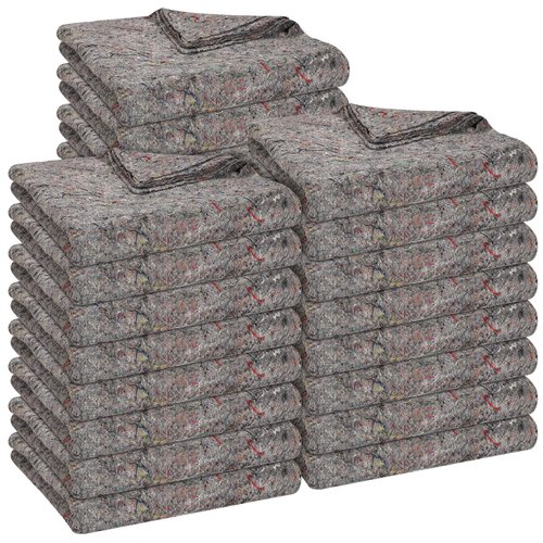 Oudain 24 Pieces Moving Blankets Bulk 39 x 71 Inch Soft High Tensile Strength Cotton Fiber Professional Packing Moving Storage Blankets