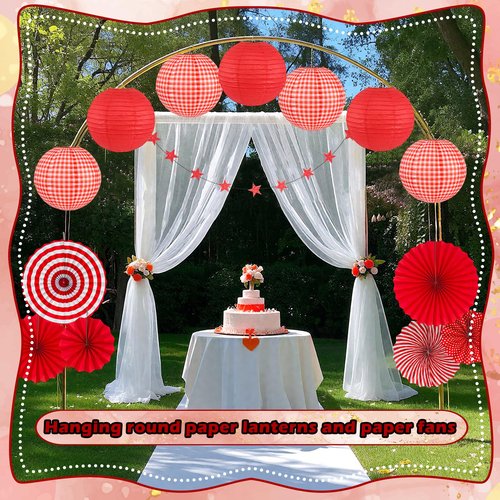 Peywot 15Pcs Red Party Decorations Supplies Set, Hanging Red Paper Lanterns Paper Fans for Home Decor Birthday Wedding Graduation Picnic BBQ Baby Shower Pizza Party