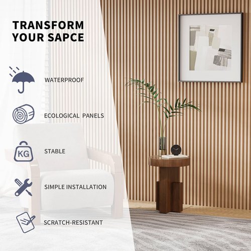 WPC Wood Slat Wall Panels, 8 Pack 95” x 6” Accent Slat Wood Slats for Wall and Ceilings, Acoustic Panels for Interior Wall Modern Décor, Oak