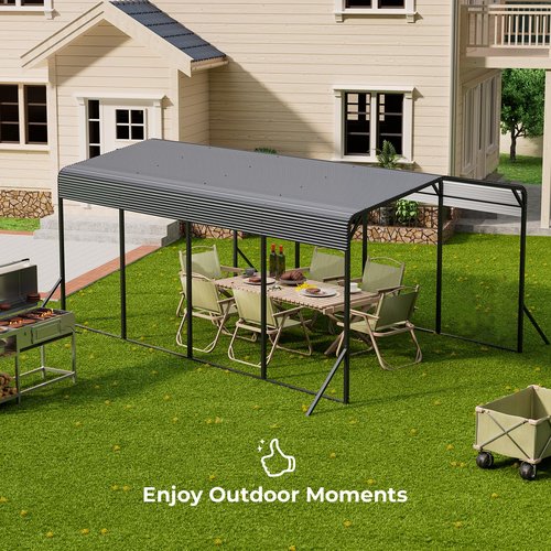 Lyromix Carport 12x20 FT Heavy Duty Metal Carport, Outdoor Metal Canopy with Additional Diagonal Bars and 4 Support Feet, Car Port Garage Galvanized Shelter for Car, Boat and Tractor