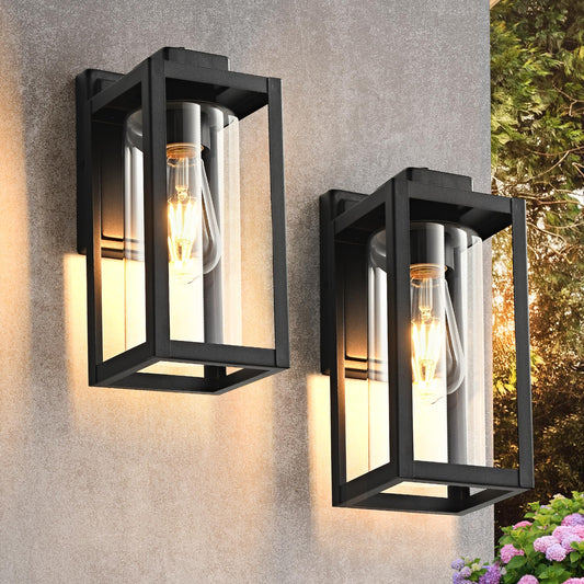 SIONLOM Outdoor Wall Lantern Exterior Lights for House,Outdoor Wall Sconce Clear Glass Waterproof Porch Light Patio Light Modern Matte Black Front Lighting for Patio, Front Door, Entryway(2 Pack)