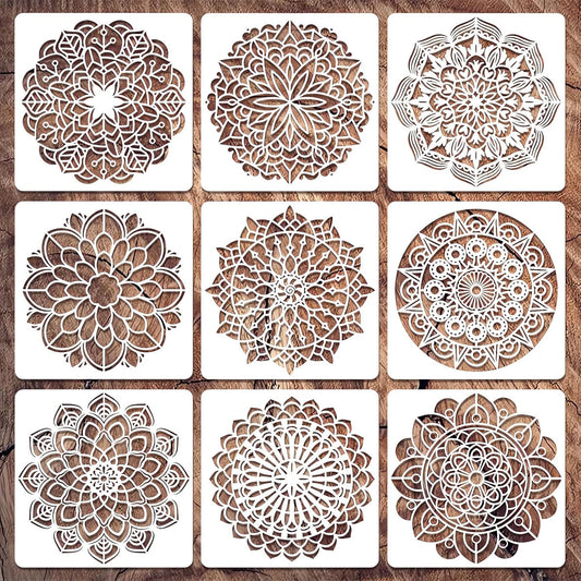 Mandala Stencils for Painting on Wood Wall Floor Furniture Tile Fabric, Small Rangoli Stencils Rock Painting Stencils for Home Decor (4 inch)
