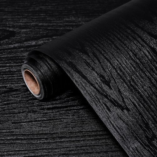 Black Wood Contact Paper Peel and Stick Wallpaper 15.7"x 118.1" Vinyl Wood Grain Wall Paper Thicken Textured Self Adhesive Removable for Furniture Wall CounterTop Peel and Stick Waterproof